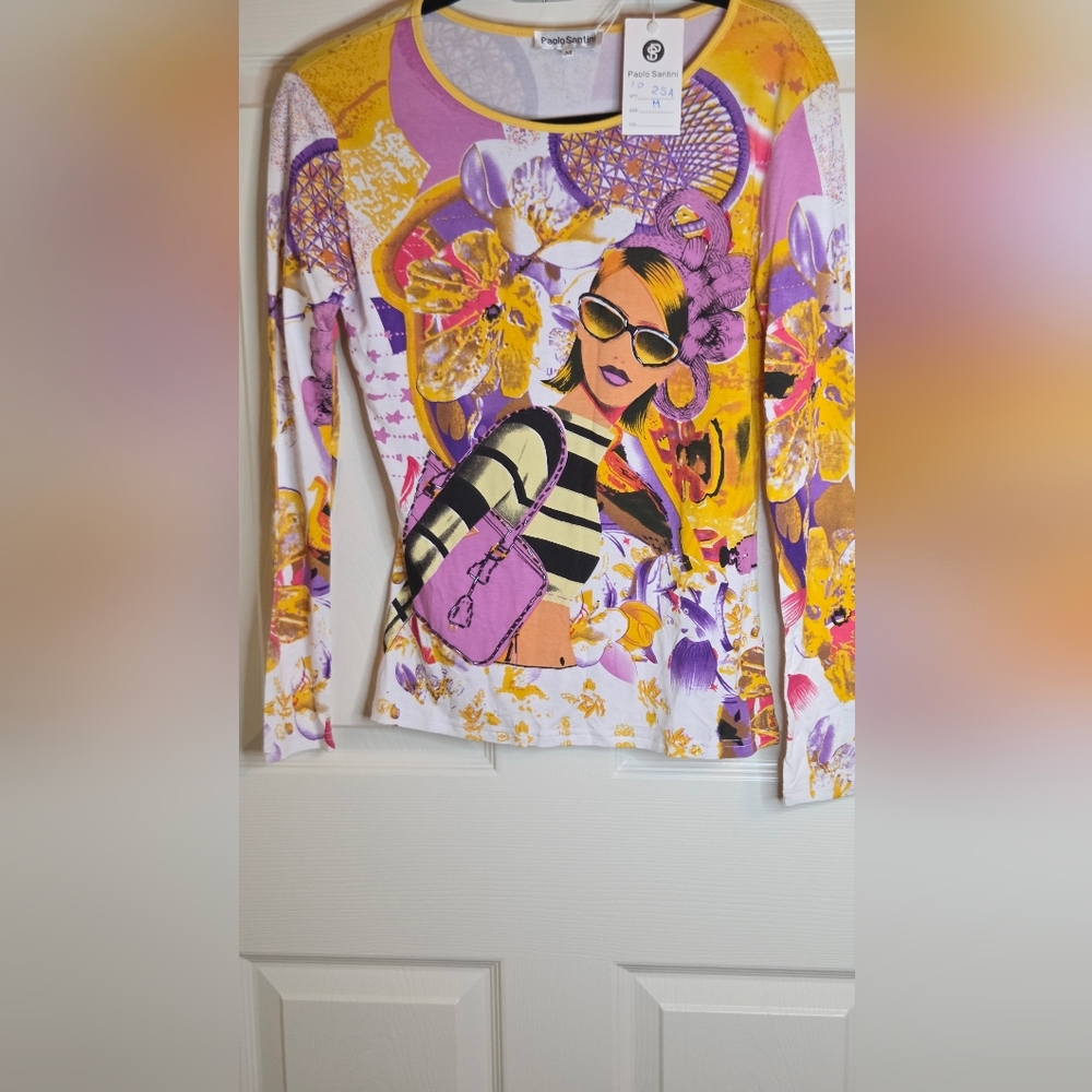 Paolo Santini M Della Vita Multiclrd Lslv Pop art Floral Print Women's T-shirt